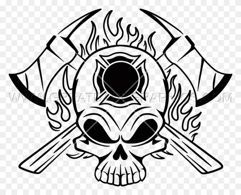 825x656 Skull Clipart Firefighter - Skull With Flames Clipart