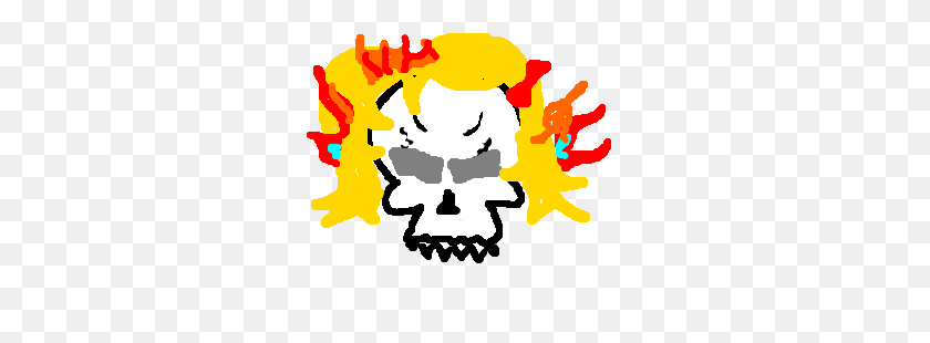 300x250 Skull With Blonde Wig Bursts Into Flames - Blonde Wig Clipart