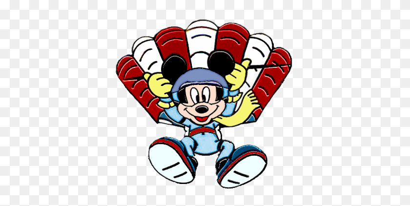 381x362 Paracaidismo Mickey Mouse Como Él Paracaídas Planea The Ground Mi - Paracaidismo Prediseñada