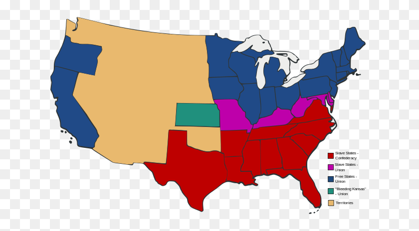 651x404 Slave And Free States Before The American Civil War - Confederate Clipart