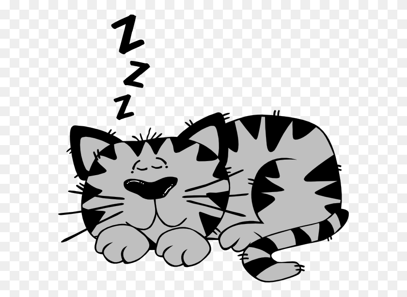 600x554 Sleeping Cat Clipart Black And White - Road Trip Clipart Black And White