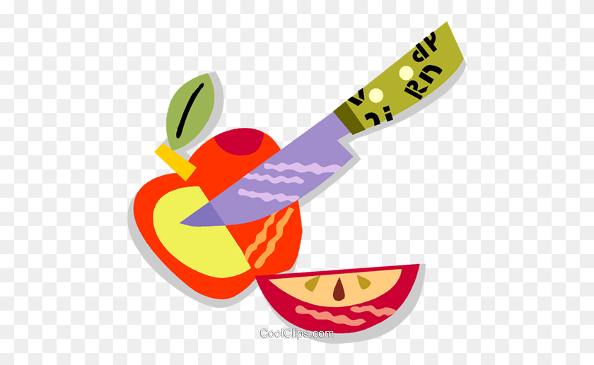 480x457 Sliced Apple With Knife Royalty Free Vector Clip Art Illustration - Sliced Apple Clipart
