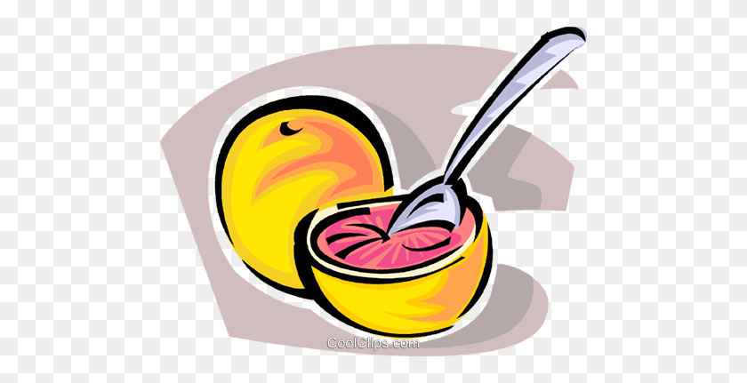 480x371 Sliced Grapefruit With Spoon Royalty Free Vector Clip Art - Grapefruit Clipart