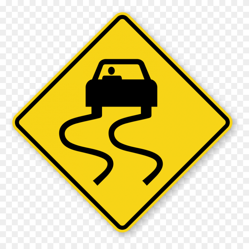 800x800 Slippery Road Signs Icy Road Warnings - Road Sign PNG