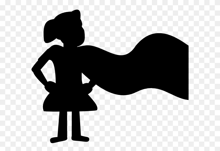 600x516 Маленькая Девочка Супергероя Силуэт Картинки - Супергерой Черно-Белый Клипарт