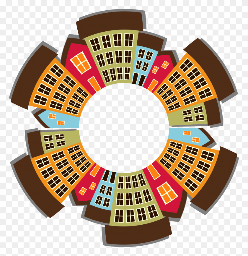 2208x2282 Small Town Cityscape Radial Icons Png - Town PNG