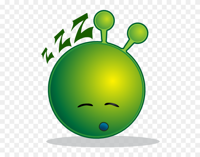 528x599 Смайлик Зеленый Инопланетянин Сонный Картинки - Усталый Клипарт