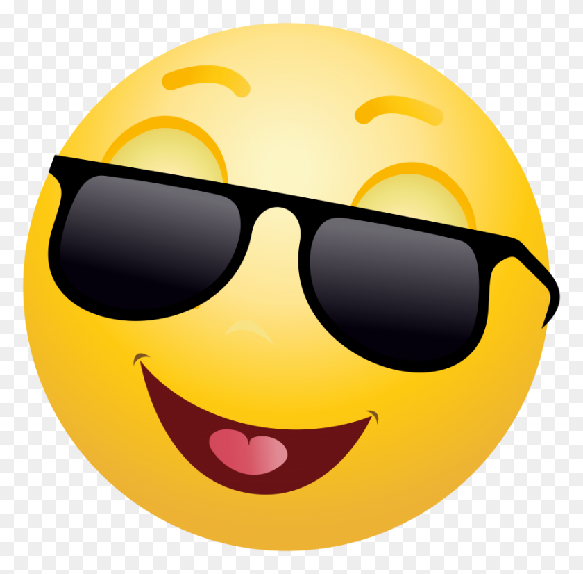 850x835 Emoticon Sonriente Con Gafas De Sol Png - Smiley Emoji Png
