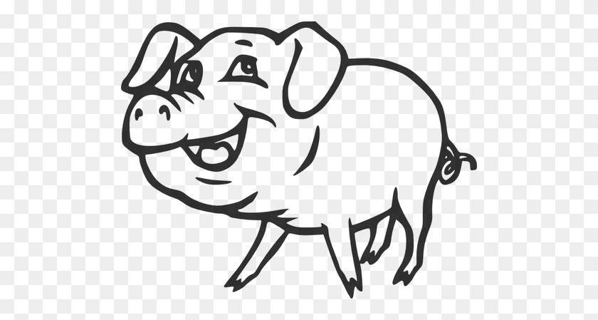 500x389 Smiling Pig Vector Drawing - Pig Black And White Clipart