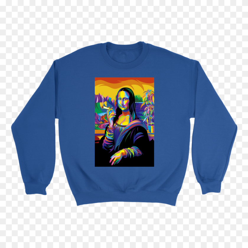 1024x1024 Smoking Mona Lisa Crewneck Sweatshirt Gear Fancy - Mona Lisa PNG