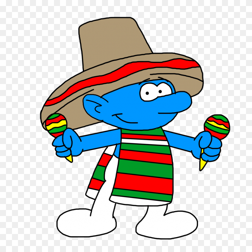 1024x1024 Smurf With Mexican Dance Outfit - Maracas And Sombrero Clipart