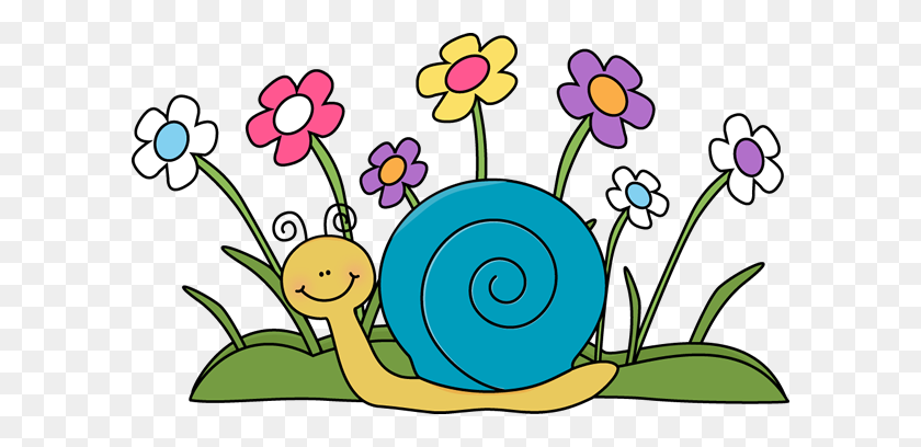 600x348 Snail And Flowers Clip Art - Snail Clipart Black And White