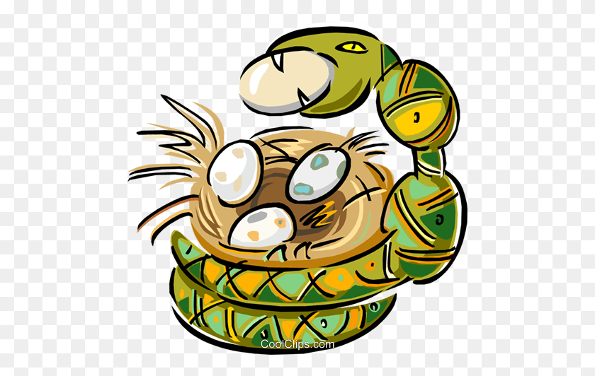 480x472 Snake Stealing Eggs Royalty Free Vector Clip Art Illustration - Serpent Clipart