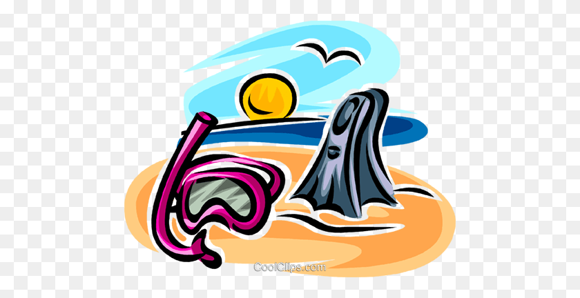 480x372 Snorkel, Mask And Diving Fins Royalty Free Vector Clip Art - Snorkel Clipart