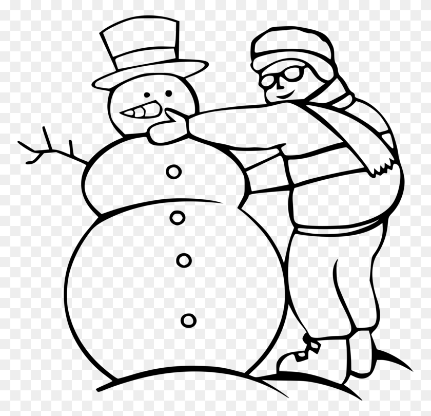 772x750 Snowman Black And White Drawing Coloring Book Line Art Free - Snowman Clipart Black And White