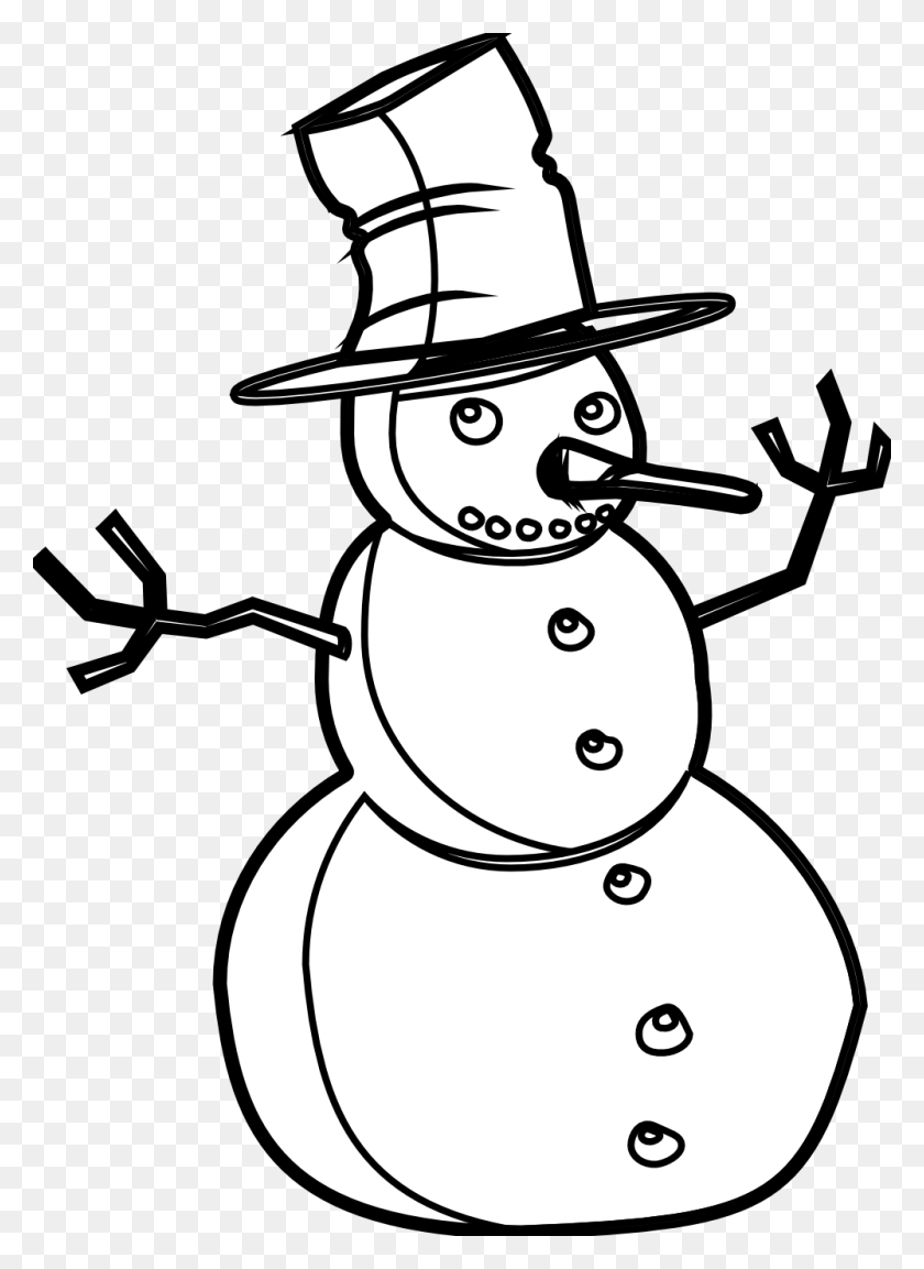 999x1401 Snowman Clipart Black And White - Phone Black And White Clipart