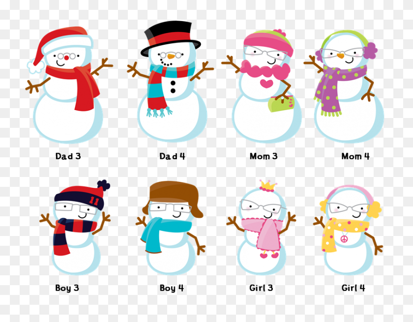 844x644 Snowman Family With Lights - Christmas Family Clipart