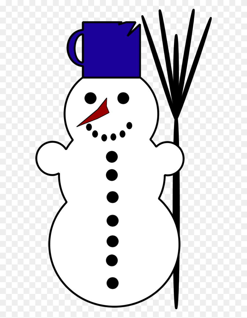 600x1022 Snowman Holding Broom - Snowman Clipart Black And White