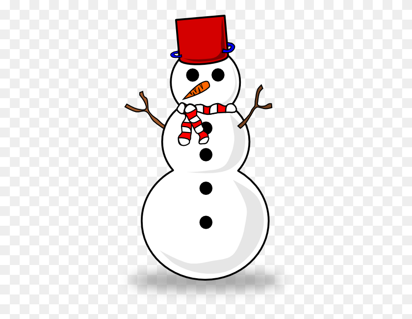 366x590 Snowman With Red Top Hat Clip Art - Snowman Hat Clipart