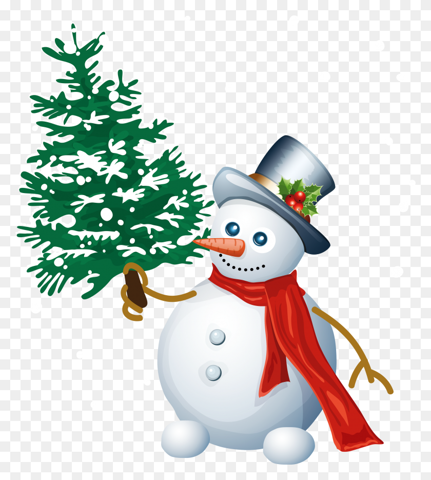 3200x3593 Снеговик С Деревом Png - Рождественское Дерево Png