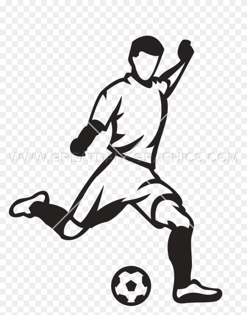 825x1068 Jugador De Fútbol Pateando La Pelota De Producción Lista De Ilustraciones Para La Camiseta - Tee Ball Clipart
