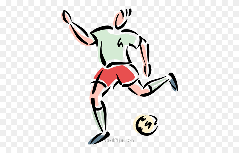 410x480 Soccer Player Kicking Ball Royalty Free Vector Clip Art - Phys Ed Clipart