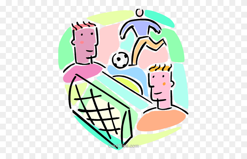 443x480 Soccer Players And A Soccer Net Royalty Free Vector Clip Art - Soccer Net Clipart