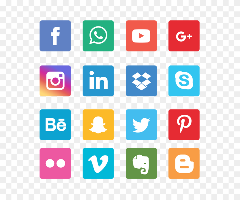 640x640 Social Media Icons Set Network Background Smiley Face Share - Social Media Icons PNG