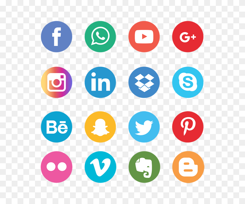 640x640 Social Media Icons Set Network Background Smiley Face Share - Network PNG