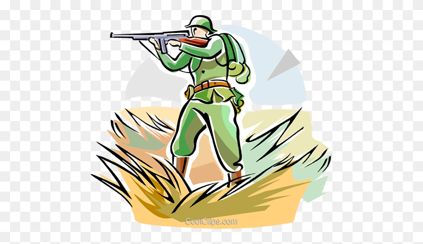 480x424 Soldier With Weapon Royalty Free Vector Clip Art Illustration - Verb Clipart