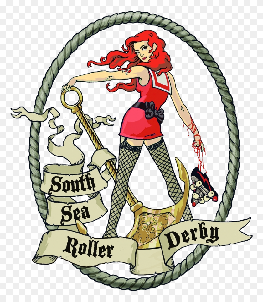 864x999 South Sea Roller Derby Beware Here Be Roller Girls - Roller Skate Clip Art