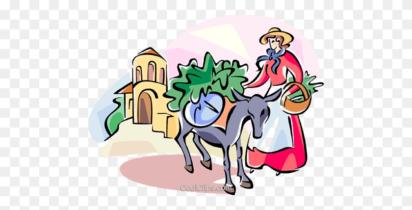 480x368 Spanish Woman With A Donkey Royalty Free Vector Clip Art - Donkey Clipart Free