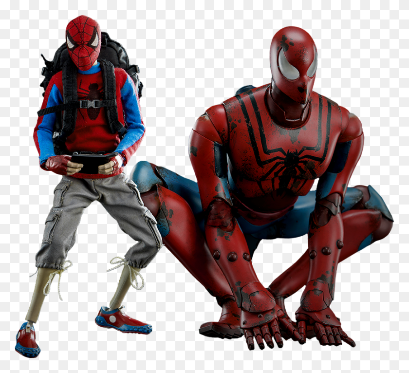 860x779 El Hombre Araña Peter Parker Con Spider Bot Escala De Acción - Peter Parker Png