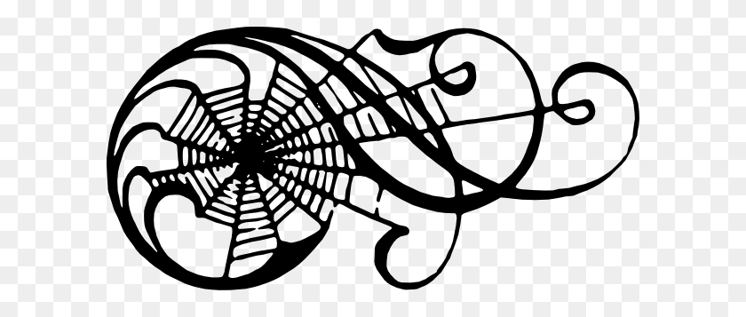 600x297 Spiderweb Scroll Clip Art - Spider Web Clipart Black And White