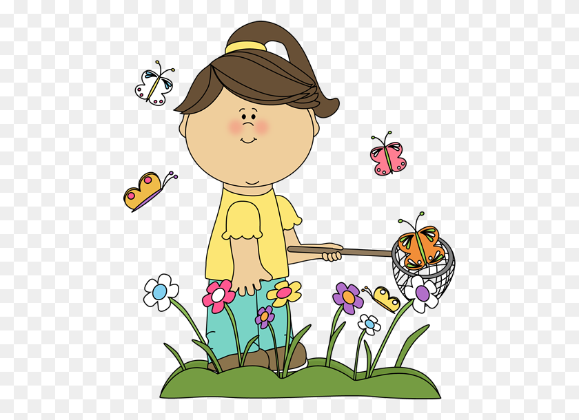 482x550 Spring Clip Art Girl Catching Butterflies Clip Art Image - Cute Spring Clipart