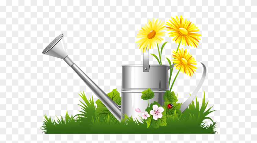 600x408 Spring Decoration With Water Can Grass And Flowers Png Clipart - Grass Border PNG