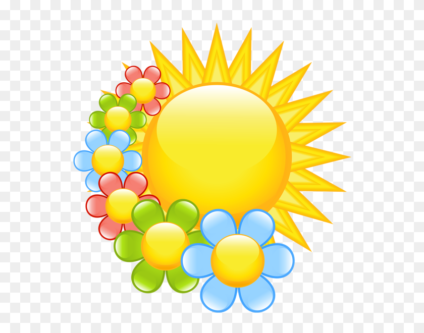 569x600 Весеннее Солнце С Цветами Клипарт Идеи Для Открыток - Клипарт Финансовая Помощь