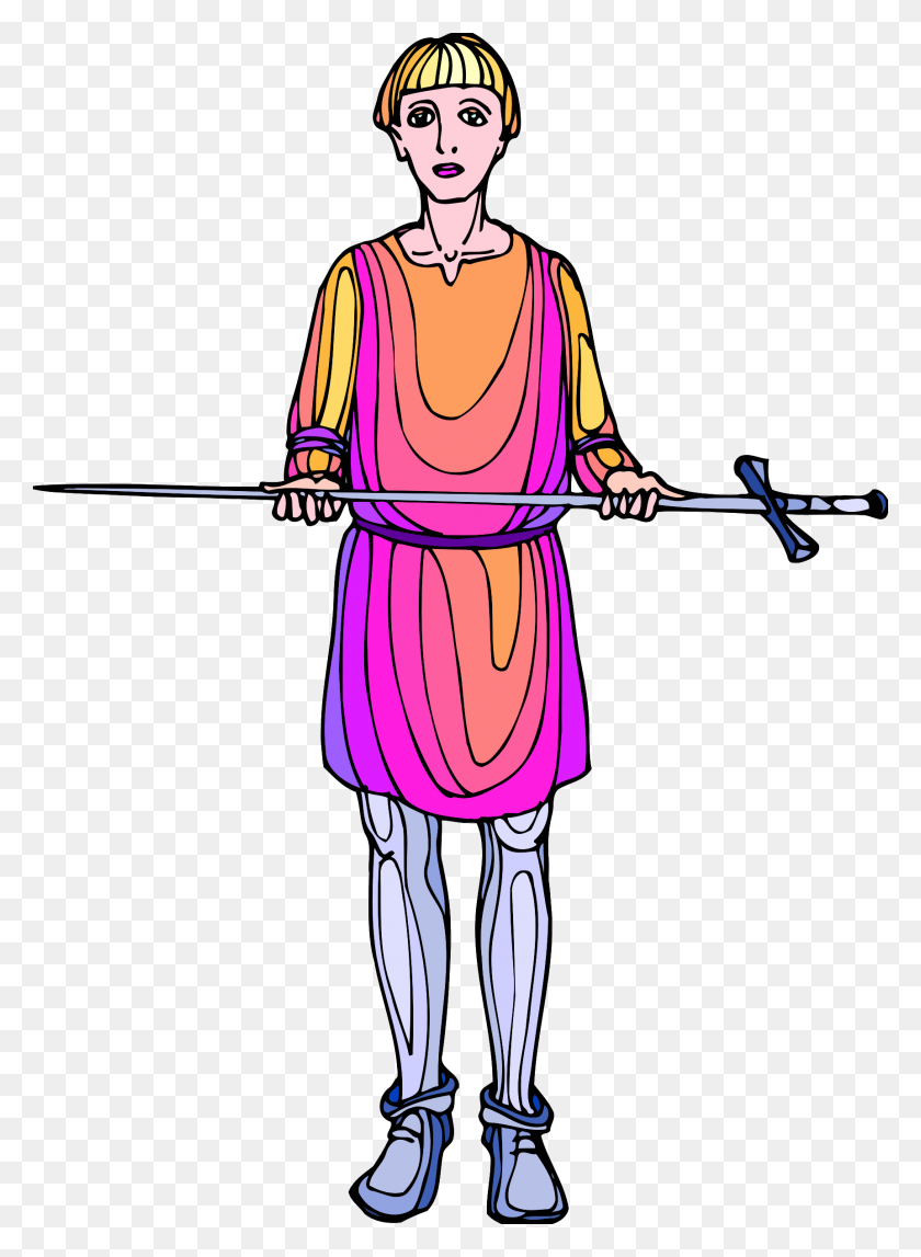 1722x2400 Squire Bearing Large Sword In Colorful Clothes Vector Clipart - Sword Vector PNG