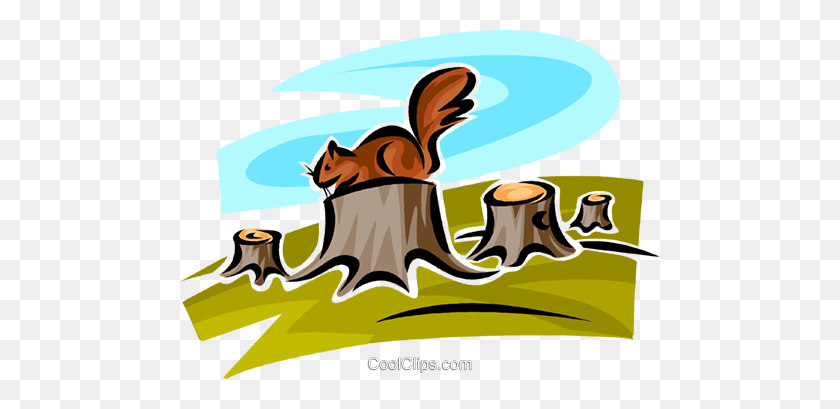 480x349 Squirrels Royalty Free Vector Clip Art Illustration - Tree Stump Clipart
