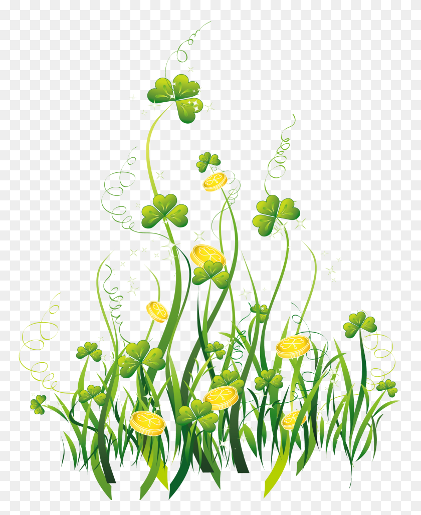 1627x2020 St Patrick Shamrocks With Gold Coins Decor Png Clipart Picture - Shamrocks Png