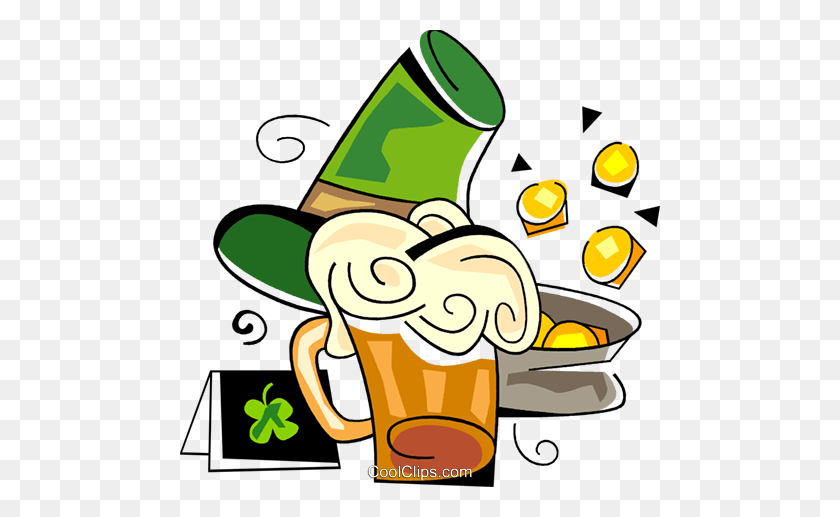 480x457 St Patrick's Day Beer And Pot Of Gold Royalty Free Vector Clip - Pot Of Gold Clip Art