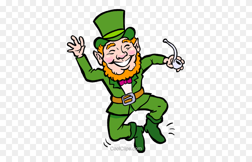 393x480 St Patricks Day Vector Clipart Of A Leprechaun With Pipe Clicking - St Patricks Day Hat Clipart
