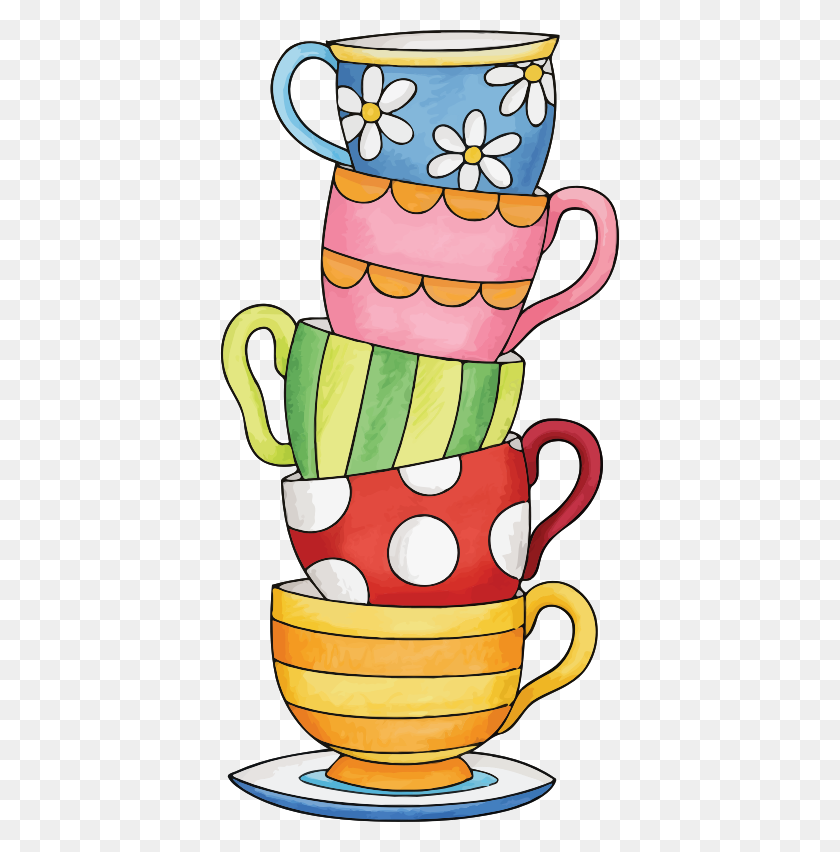 399x792 Stacked Tea Cup Clip Art - Cup Stacking Clipart