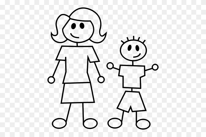 454x500 Stick Figures Of Mum And Kid - Stick Figure Family Clip Art