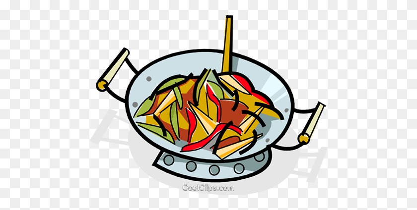 480x364 Stir Fry Cooking In A Wok Royalty Free Vector Clip Art - Wok Clipart