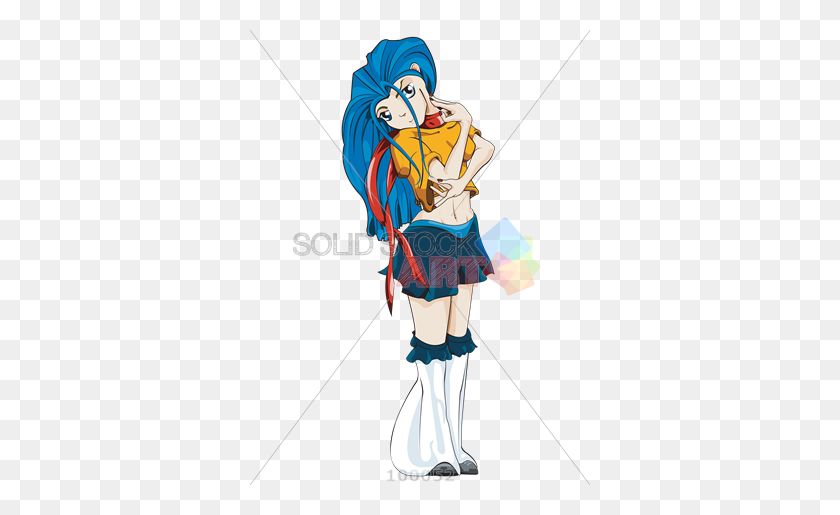 340x455 Stock Illustration Of Anime Character Blue Haired Girl Checking Pulse - Anime Character PNG