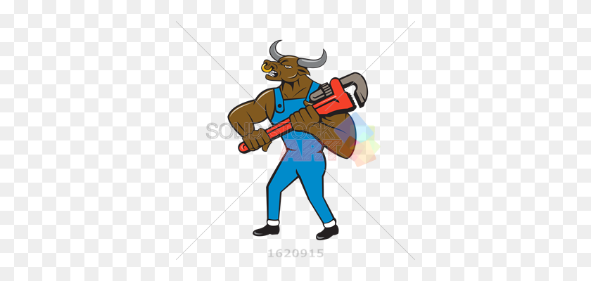 340x340 Stock Illustration Of Cartoon Minotaur Bull Plumber Holding Red - Minotaur PNG