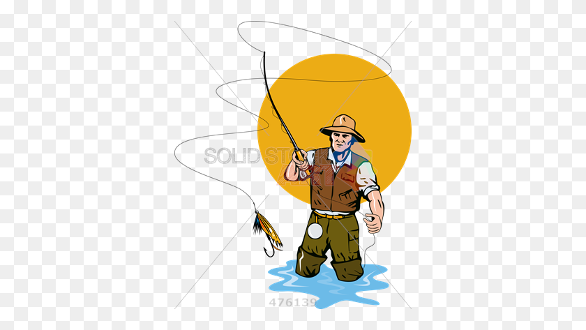 340x413 Stock De Ilustración De Dibujos Animados De Rendición De Pescador De Pesca Con Mosca - Pescador Con Mosca De Imágenes Prediseñadas