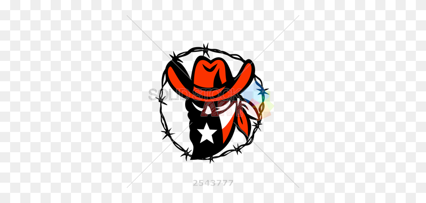 340x340 Stock De Ilustración De Dibujos Animados De Texas Cowboy En Red Hat Interior - Alambre De Púas Círculo De Imágenes Prediseñadas