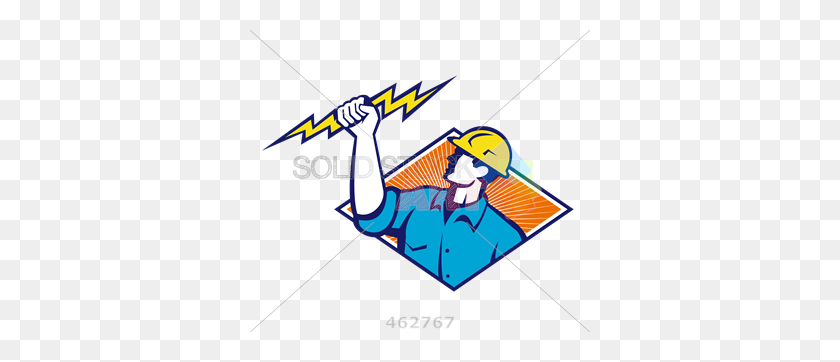 340x302 Stock De Ilustración De Electricista Logotipo De Dibujos Animados Hombre Sosteniendo - Rayo Logotipo Png